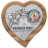 Plaque auto en bois d'olivier forme coeur avec rose- H 4 x 4 cm- Différents Saints-.
