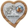 Plaque auto en bois d'olivier forme coeur avec rose- H 4 x 4 cm- Différents Saints-.
