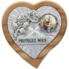 Plaque auto en bois d'olivier forme coeur avec rose- H 4 x 4 cm- Différents Saints-.