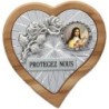Plaque auto en bois d'olivier forme coeur avec rose- H 4 x 4 cm- Différents Saints-.