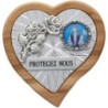 Plaque auto en bois d'olivier forme coeur avec rose- H 4 x 4 cm- Différents Saints-.