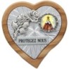 Plaque auto en bois d'olivier forme coeur avec rose- H 4 x 4 cm- Différents Saints-.
