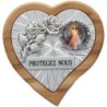 Plaque auto en bois d'olivier forme coeur avec rose- H 4 x 4 cm- Différents Saints-.