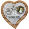 Plaque auto en bois d'olivier forme coeur avec rose- H 4 x 4 cm- Différents Saints-.