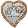 Plaque auto en bois d'olivier forme coeur avec rose- H 4 x 4 cm- Différents Saints-.