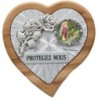 Plaque auto en bois d'olivier forme coeur avec rose- H 4 x 4 cm- Différents Saints-.