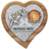 Plaque auto en bois d'olivier forme coeur avec rose- H 4 x 4 cm- Différents Saints-.