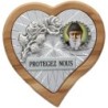 Plaque auto en bois d'olivier forme coeur avec rose- H 4 x 4 cm- Différents Saints-.