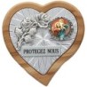 Plaque auto en bois d'olivier forme coeur avec rose- H 4 x 4 cm- Différents Saints-.