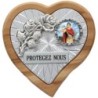 Plaque auto en bois d'olivier forme coeur avec rose- H 4 x 4 cm- Différents Saints-.