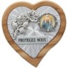 Plaque auto en bois d'olivier forme coeur avec rose- H 4 x 4 cm- Différents Saints-.