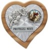 Plaque auto en bois d'olivier forme coeur avec rose- H 4 x 4 cm- Différents Saints-.