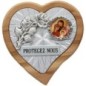 Plaque auto en bois d’olivier forme coeur avec rose- H 4 x 4 cm- Différents Saints-