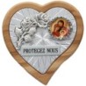 Plaque auto en bois d'olivier forme coeur avec rose- H 4 x 4 cm- Différents Saints-.