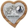 Plaque auto en bois d'olivier forme coeur avec rose- H 4 x 4 cm- Différents Saints-.