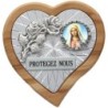 Plaque auto en bois d'olivier forme coeur avec rose- H 4 x 4 cm- Différents Saints-.