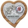 Plaque auto en bois d'olivier forme coeur avec rose- H 4 x 4 cm- Différents Saints-.