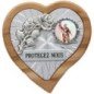 Plaque auto en bois d’olivier forme coeur avec rose- H 4 x 4 cm- Différents Saints-