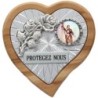 Plaque auto en bois d'olivier forme coeur avec rose- H 4 x 4 cm- Différents Saints-.