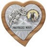 Plaque auto en bois d'olivier forme coeur avec rose- H 4 x 4 cm- Différents Saints-.