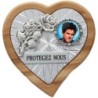 Plaque auto en bois d'olivier forme coeur avec rose- H 4 x 4 cm- Différents Saints-.