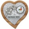 Plaque auto en bois d'olivier forme coeur avec rose- H 4 x 4 cm- Différents Saints-.