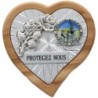 Plaque auto en bois d'olivier forme coeur avec rose- H 4 x 4 cm- Différents Saints-.