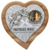 Plaque auto en bois d'olivier forme coeur avec rose- H 4 x 4 cm- Différents Saints-.