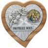 Plaque auto en bois d'olivier forme coeur avec rose- H 4 x 4 cm- Différents Saints-.