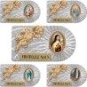 Plaque auto rectangle en aluminium strie, dimensions 2,4 x 4 cm, ornee d une rose. Differents Saints