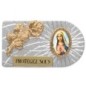 Plaque auto rectangle en aluminium strie, dimensions 2,4 x 4 cm, ornee d une rose. Differents Saints