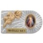 Plaque auto rectangle en aluminium strie, dimensions 2,4 x 4 cm, ornee d une rose. Differents Saints