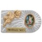 Plaque auto rectangle en aluminium strie, dimensions 2,4 x 4 cm, ornee d une rose. Differents Saints
