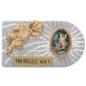 Plaque auto rectangle en aluminium strie, dimensions 2,4 x 4 cm, ornee d une rose. Differents Saints