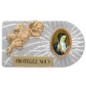 Plaque auto rectangle en aluminium strie, dimensions 2,4 x 4 cm, ornee d une rose. Differents Saints