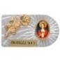 Plaque auto rectangle en aluminium strie, dimensions 2,4 x 4 cm, ornee d une rose. Differents Saints