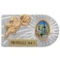 Plaque auto rectangle en aluminium strie, dimensions 2,4 x 4 cm, ornee d une rose. Differents Saints