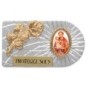 Plaque auto rectangle en aluminium strie, dimensions 2,4 x 4 cm, ornee d une rose. Differents Saints