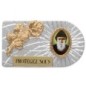 Plaque auto rectangle en aluminium strie, dimensions 2,4 x 4 cm, ornee d une rose. Differents Saints
