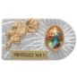 Plaque auto rectangle en aluminium strie, dimensions 2,4 x 4 cm, ornee d une rose. Differents Saints