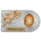 Plaque auto rectangle en aluminium strie, dimensions 2,4 x 4 cm, ornee d une rose. Differents Saints