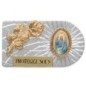 Plaque auto rectangle en aluminium strie, dimensions 2,4 x 4 cm, ornee d une rose. Differents Saints