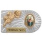 Plaque auto rectangle en aluminium strie, dimensions 2,4 x 4 cm, ornee d une rose. Differents Saints