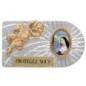Plaque auto rectangle en aluminium strie, dimensions 2,4 x 4 cm, ornee d une rose. Differents Saints