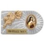 Plaque auto rectangle en aluminium strie, dimensions 2,4 x 4 cm, ornee d une rose. Differents Saints