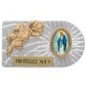 Plaque auto rectangle en aluminium strie, dimensions 2,4 x 4 cm, ornee d une rose. Differents Saints
