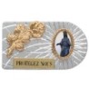 Plaque auto rectangle en aluminium strie, dimensions 2,4 x 4 cm, ornee d une rose. Differents Saints