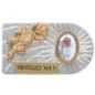 Plaque auto rectangle en aluminium strie, dimensions 2,4 x 4 cm, ornee d une rose. Differents Saints