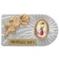 Plaque auto rectangle en aluminium strie, dimensions 2,4 x 4 cm, ornee d une rose. Differents Saints