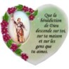 Magnet en résine en forme de coeur H. 6 x 6.5 cm, avec prière pour la maison et résine de diiférents Saints.